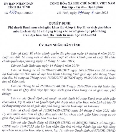 Quyết định số 1330QĐ-UBND ngày 0962023 của UBND tỉnh Hà Tĩnh